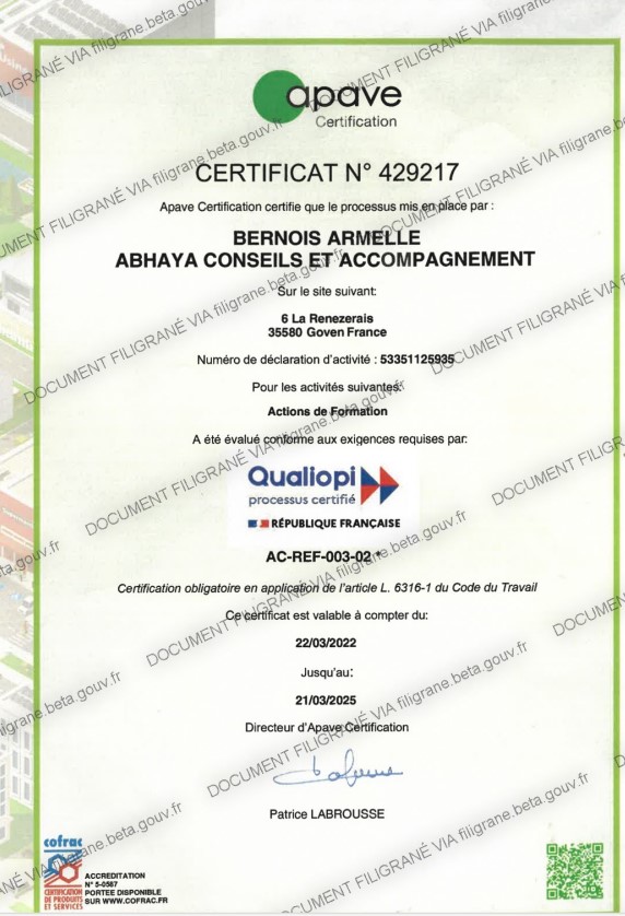 certification Qualiopi Abhaya filigrane